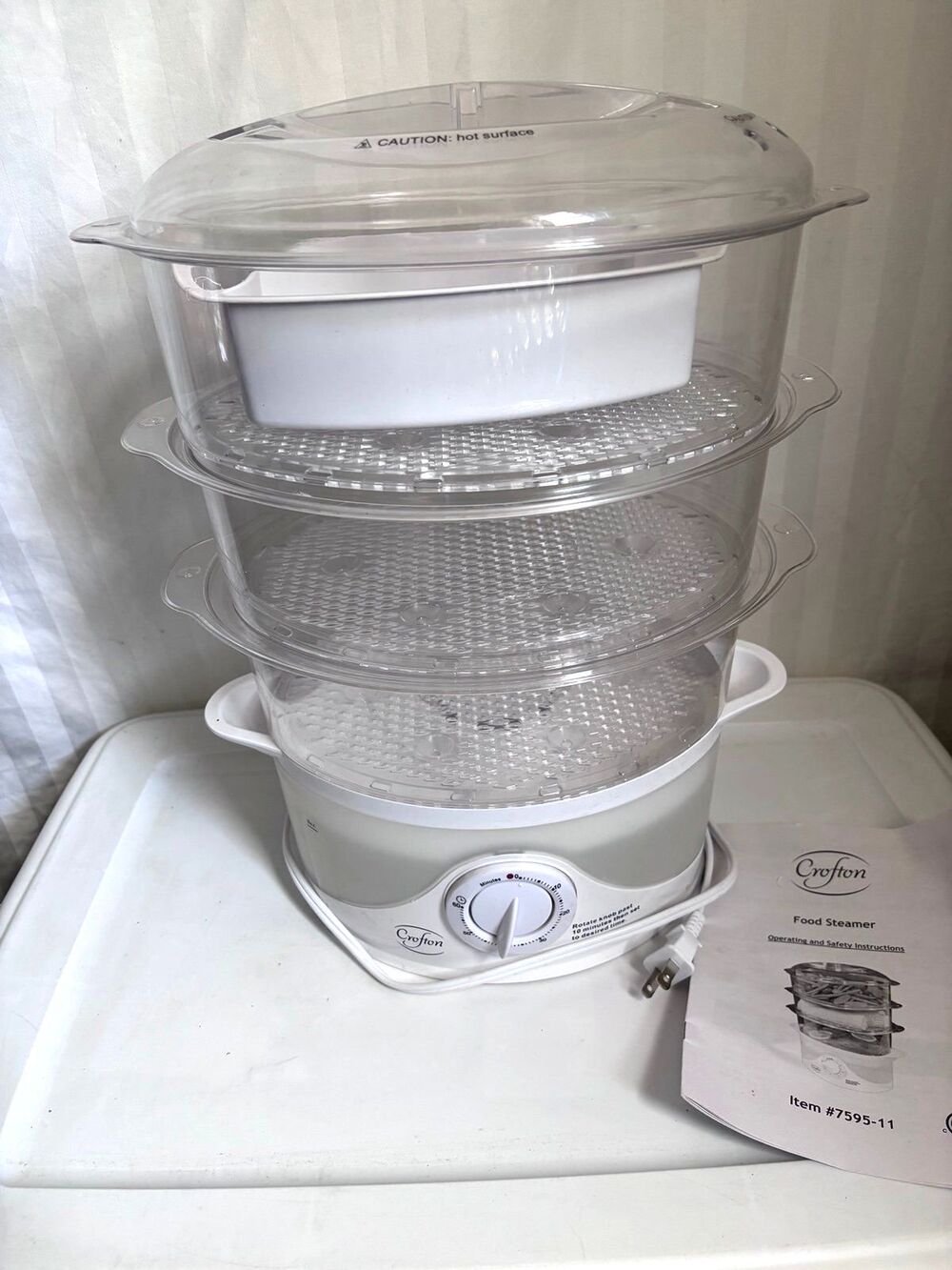 Crofton Food Steamer 3 Tier Stackable Baskets Timer Rice Bowl Healthy Cooking